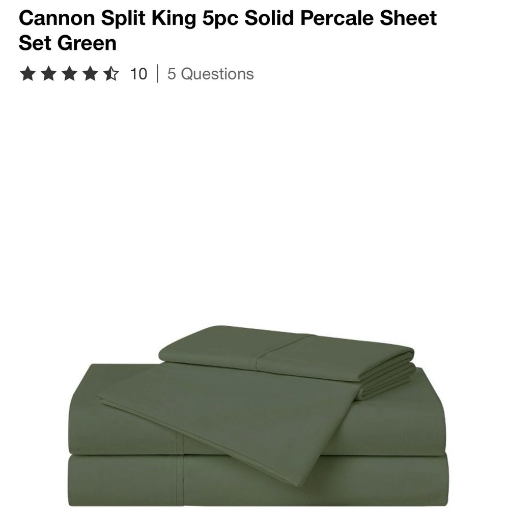 Canon Split King Solid Percale Sheet Set in Green